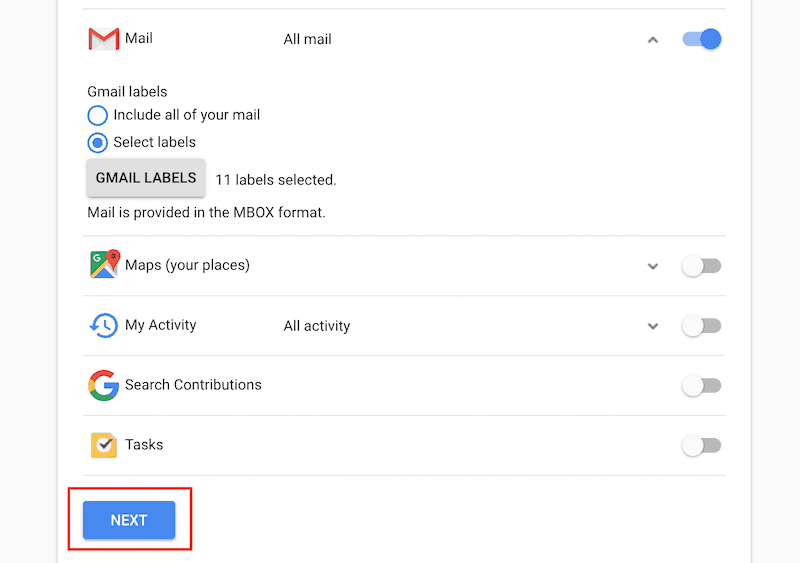 gmail výběr štítků další tlačítko