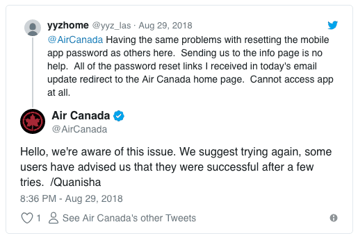 tweet d'Air Canada