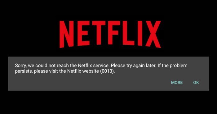 zaslon z napako Netflix